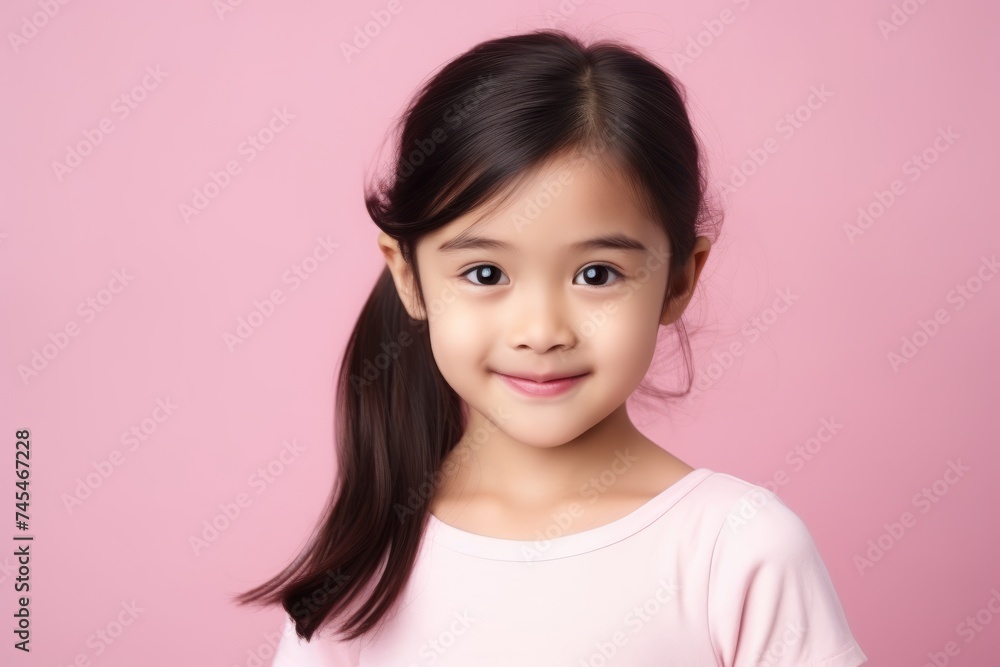Portrait of a cute little asian girl smiling on pink background Portrait of a cute little asian girl smiling on pink background