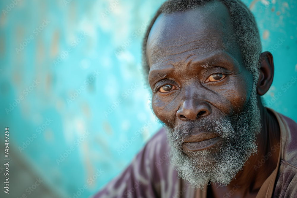 African homeless man, portrait of third world poverty, copy space of hunger and sadness in Africa African homeless man, portrait of third world poverty, copy space of hunger and sadness in Africa