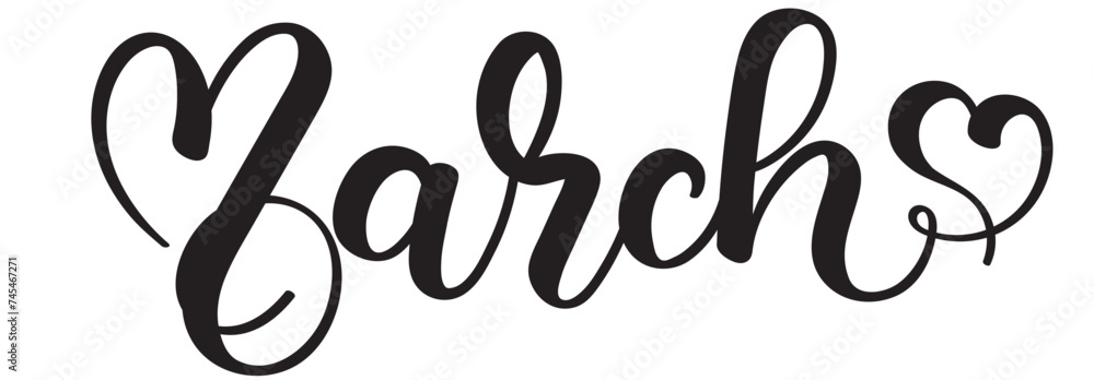 Hello MARCH. March month text hand lettering with ornaments. Illustration march Hello MARCH. March month text hand lettering with ornaments. Illustration march