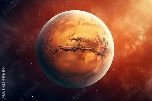 Dusty Mars planet. Nebula desert space. Generate Ai