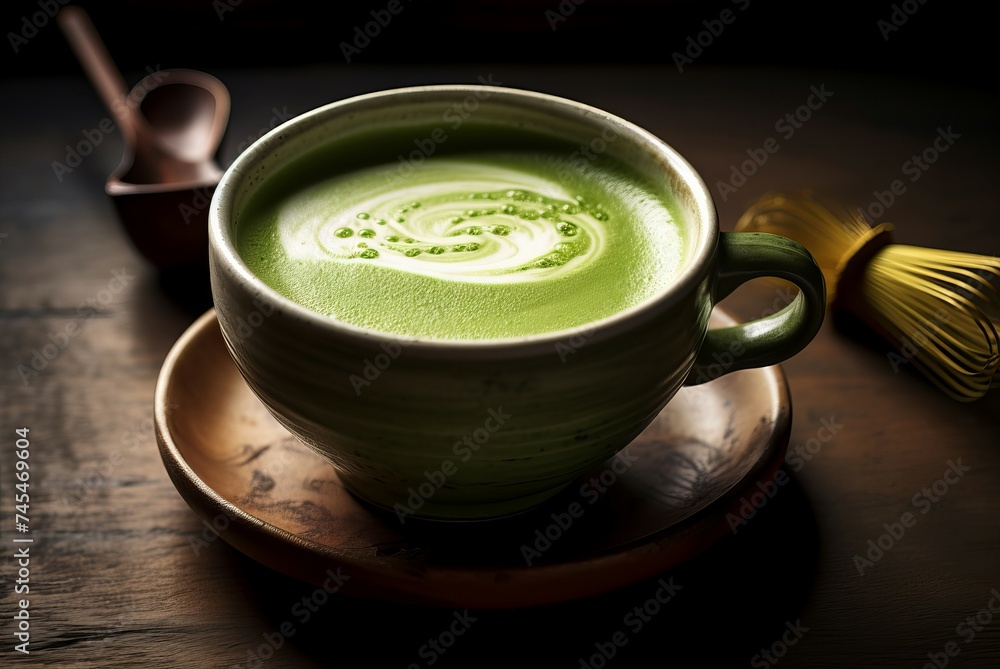Aromatic Matcha latte. Milk green drink. Generate Ai Aromatic Matcha latte. Milk green drink. Generate Ai