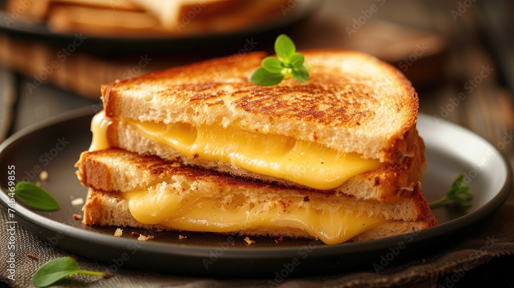 A grilled cheese sandwich on a plate with herbs A grilled cheese sandwich on a plate with herbs