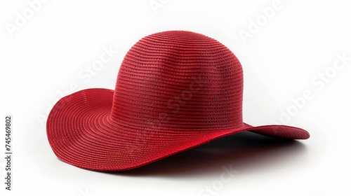 Woman`s summer red straw hat isolated on white background