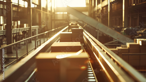 A high-angle shot of a conveyor belt. The products high-quality and visually appealing. The conveyor belt modern and well-maintained. The workers working efficiently.