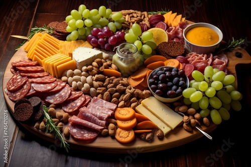 Tantalizing Meat cheese tray. Snack olive cheddar. Generate Ai
