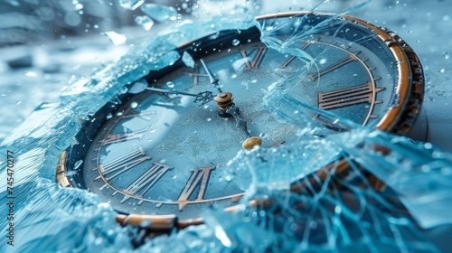 A clock with broken glass and simple background. 