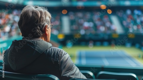 Person watching a tennis match from the stands
