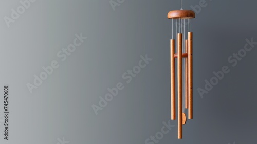 Wooden wind chimes hanging on a gray background