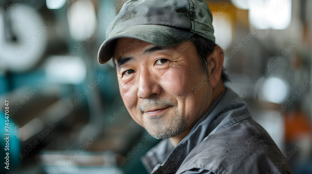 A portrait of a worker. The worker smiling and looking at the camera. The worker's uniform clean and pressed. A portrait of a worker. The worker smiling and looking at the camera. The worker's uniform clean and pressed.