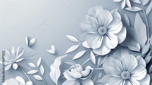 beautiful flowers with paper art style. simple and minimalist with white and gray.  generative ai