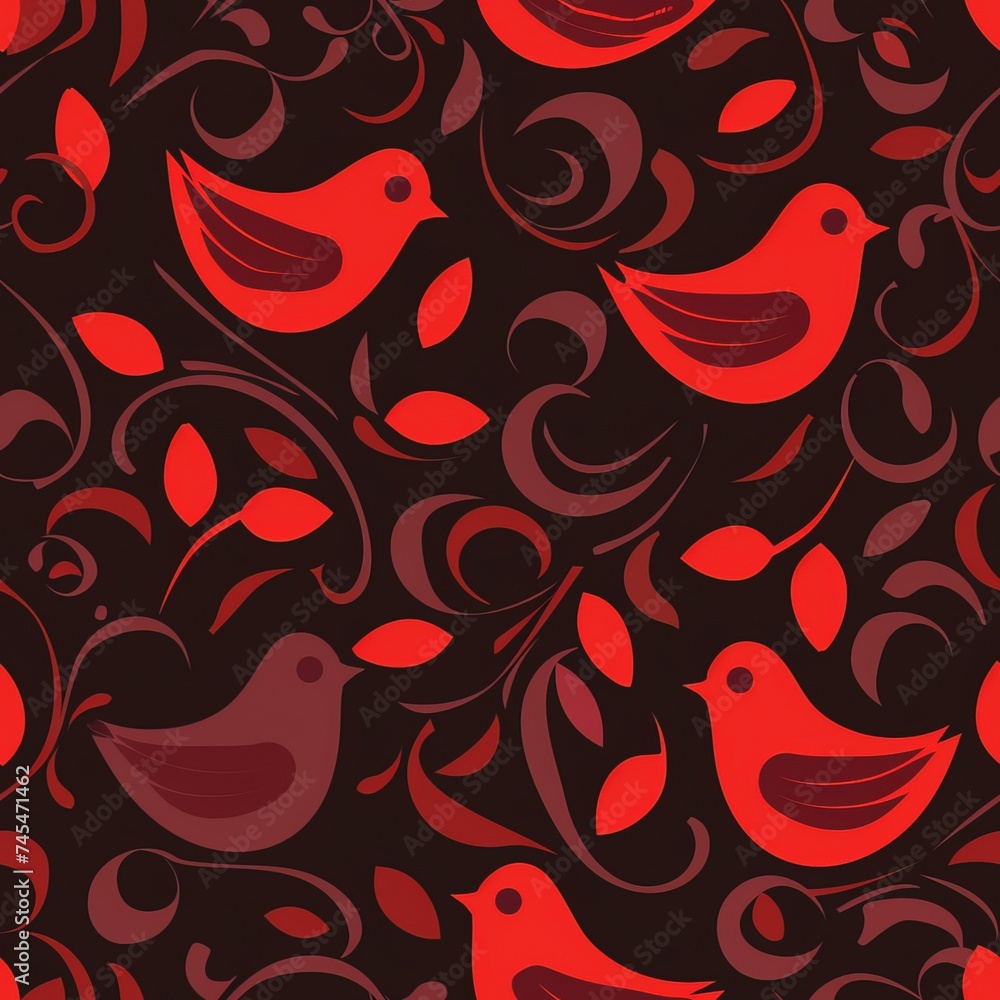 Seamless Red Vector Pattern of Birds: Tiled Wallpaper Seamless Red Vector Pattern of Birds: Tiled Wallpaper