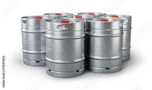 Obraz na płótnie Group of metal beer kegs isolated on transparent background
