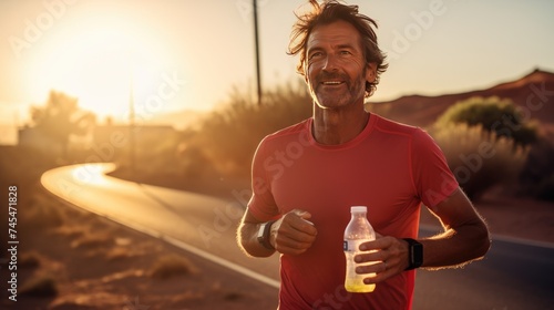 Man running and stay hydrated 