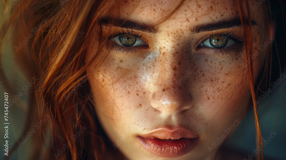 Mesmerizing Gaze, Capturing the Intensity and Beauty of a Freckled Visage Mesmerizing Gaze, Capturing the Intensity and Beauty of a Freckled Visage