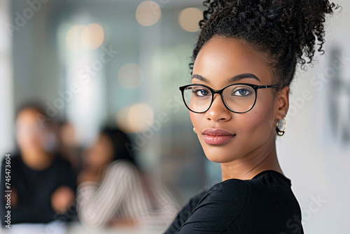 Portrait of a young African-American businesswoman. Afro woman standing in her office.
