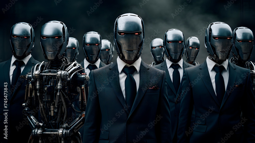 a group of robots dressed in a suit, robot dressed in a suit