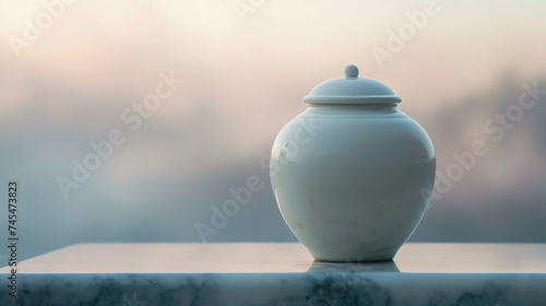 Cremation urn for ashes against a tranquil backdrop