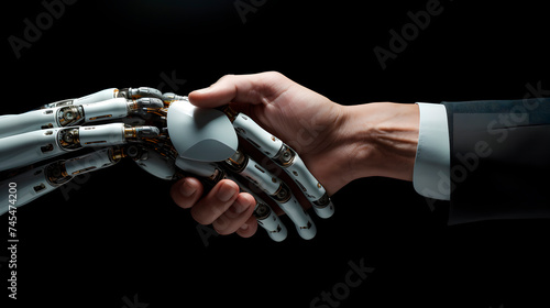 a human and a robot shaking hands, technological concept