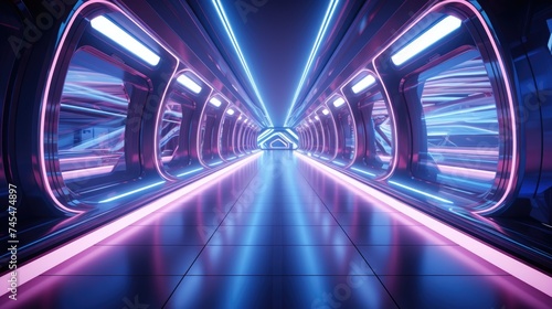 Vibrant neon-lit corridor in a sci-fi setting