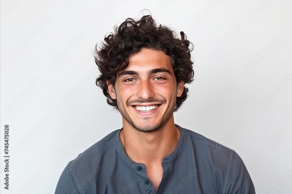 Portrait of a handsome young man with curly hair against white background Portrait of a handsome young man with curly hair against white background