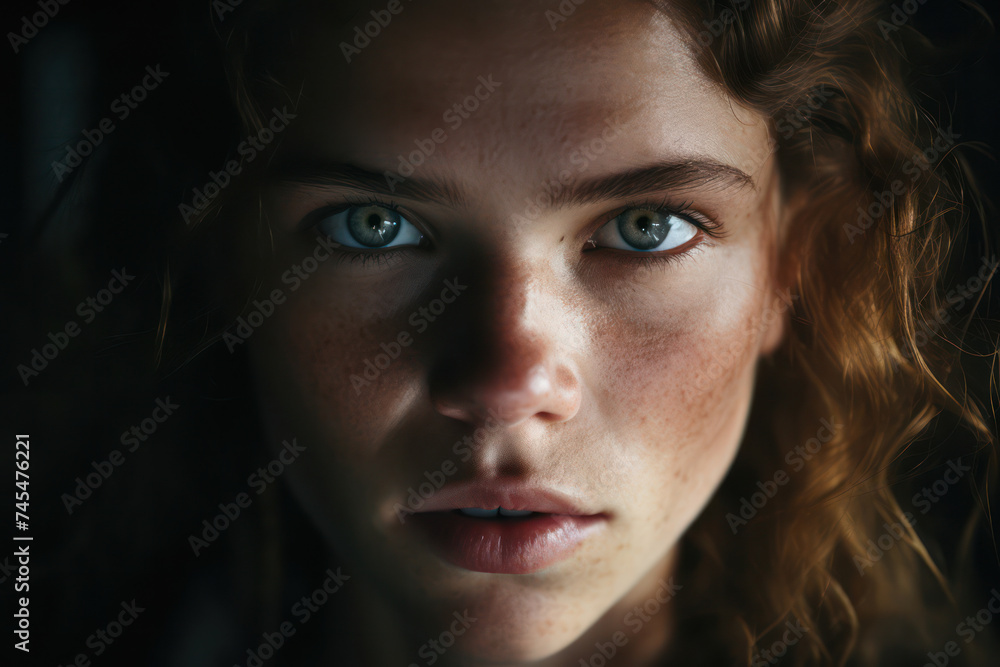 Pure Beauty: Closeup Portrait of a Lovely Young Woman with Freckles and a Genuine Smile