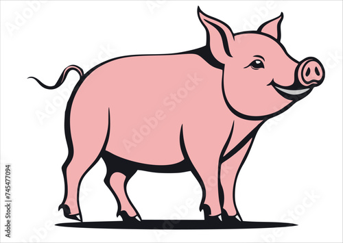  Vector illustration of fat pig isolated on white background. 