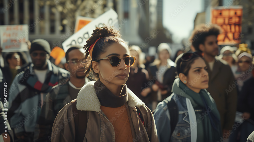 Marcha pela diversidade Protesto com ativistas e faixas em meio a movimento urbano iluminados pela luz suave da tarde Marcha pela diversidade Protesto com ativistas e faixas em meio a movimento urbano iluminados pela luz suave da tarde