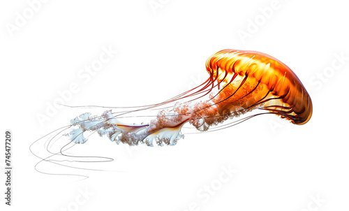 Big red and yellow adult jellyfish swimming PNG cutout isolated on transparent background  graphic resource