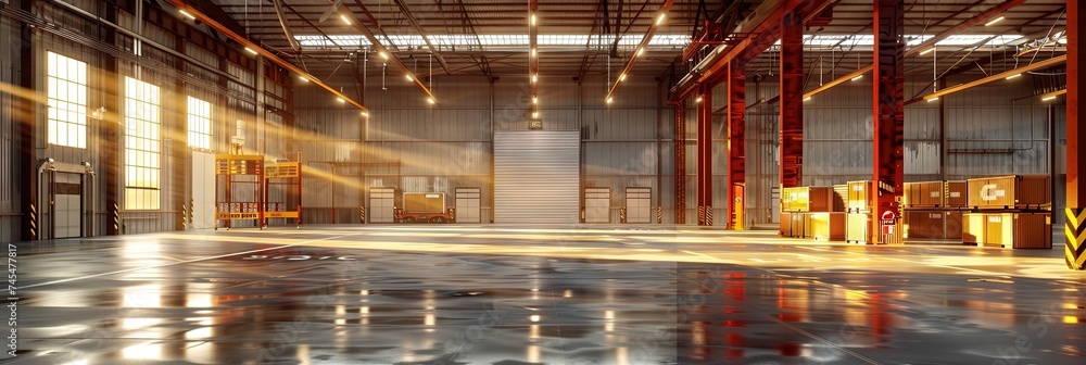 Interior of an industrial manufacturing warehouse and garage - obrazy, fototapety, plakaty 