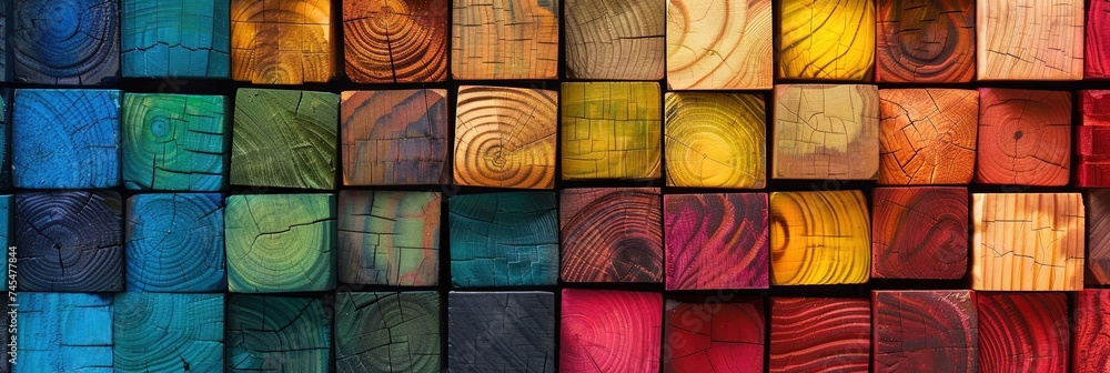 A spectrum of colorful wooden blocks