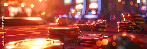 Casino concept with gambling machines and poker chips