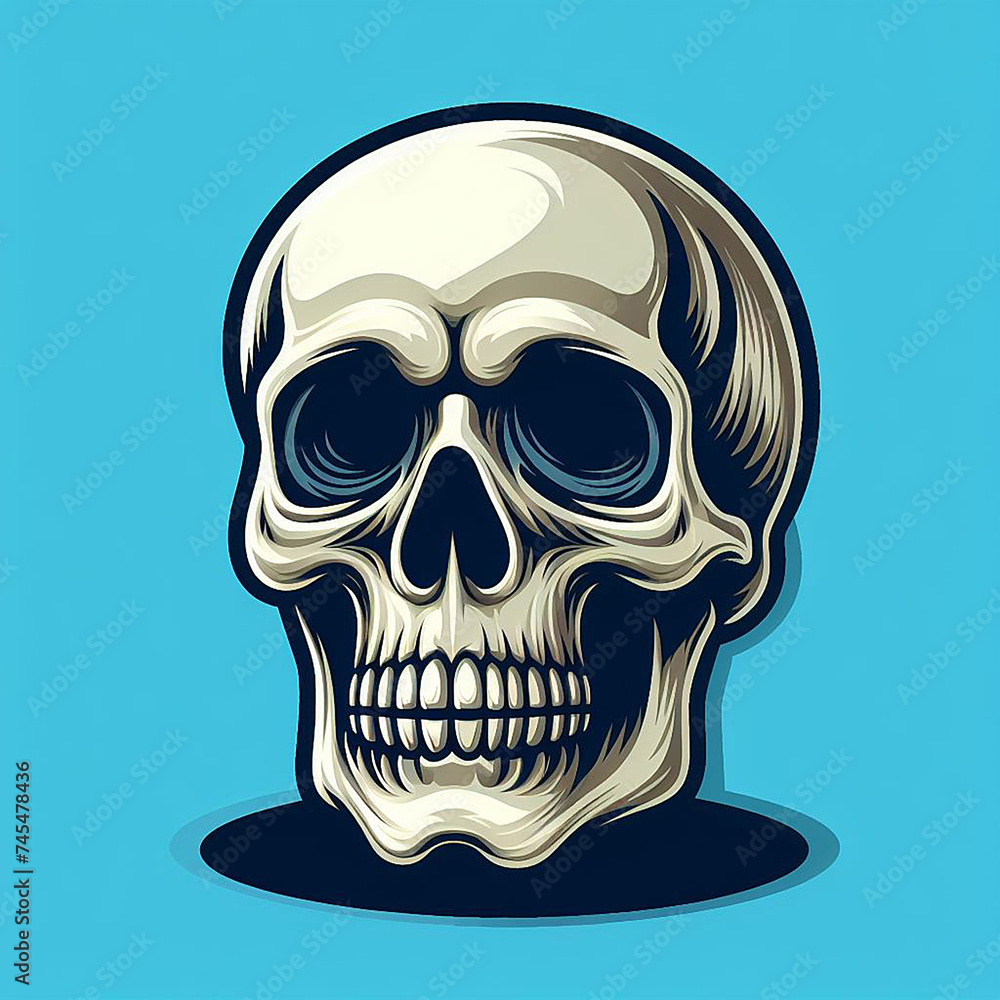 Obraz premium A skull illustration isolated with blue background in cartoon style. A human skull illustration.