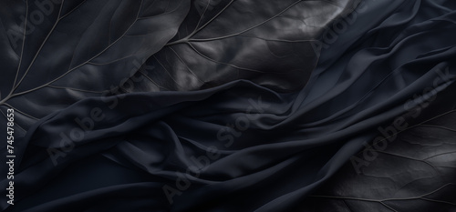 Black leaves texture for tropical leaf background. Abstract dark leaves with flowing silk. Flat lay, dark nature concept of tropical leaf for copy space by Vita