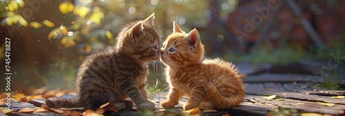 Two adorable baby kittens - fluffy boops cuddling in a friendly image © Brian
