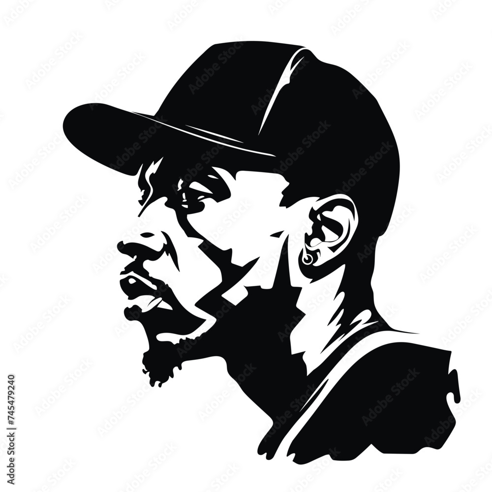 Black man african-american rapper wearing a cap black and white vector ...