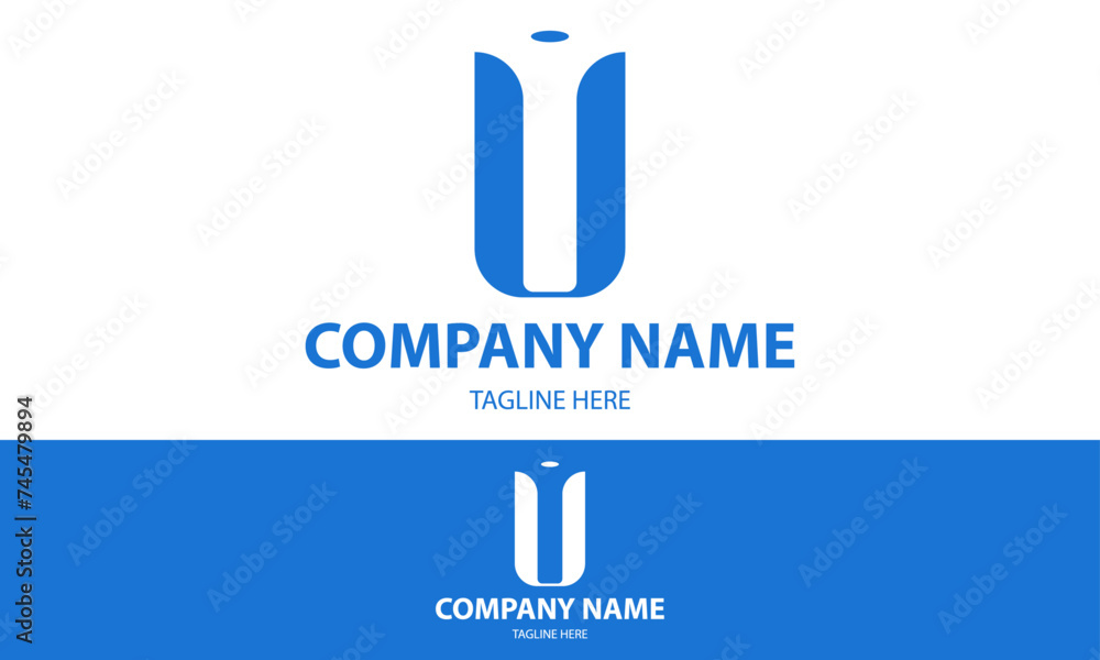 Blue Color Abstract Bottle Initial Letter U Design Blue Color Abstract Bottle Initial Letter U Design