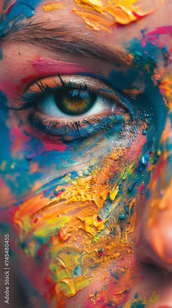 Vivid Eye Art: Multicolored Paint Strokes