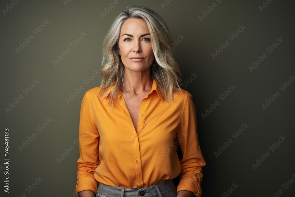 Portrait of a beautiful mature businesswoman standing against grey background. Portrait of a beautiful mature businesswoman standing against grey background.