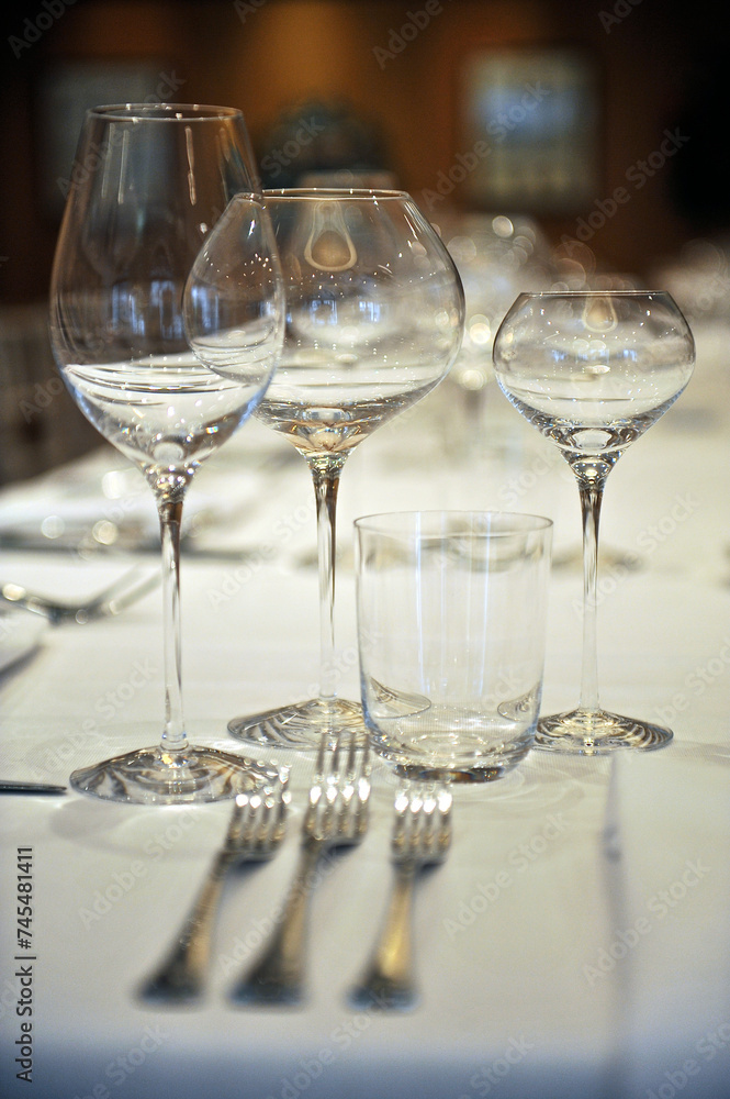close up business dinner table , glasses , cutleries close up business dinner table , glasses , cutleries