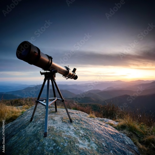 Telescope over mountain concept landscape science astronomy hobby