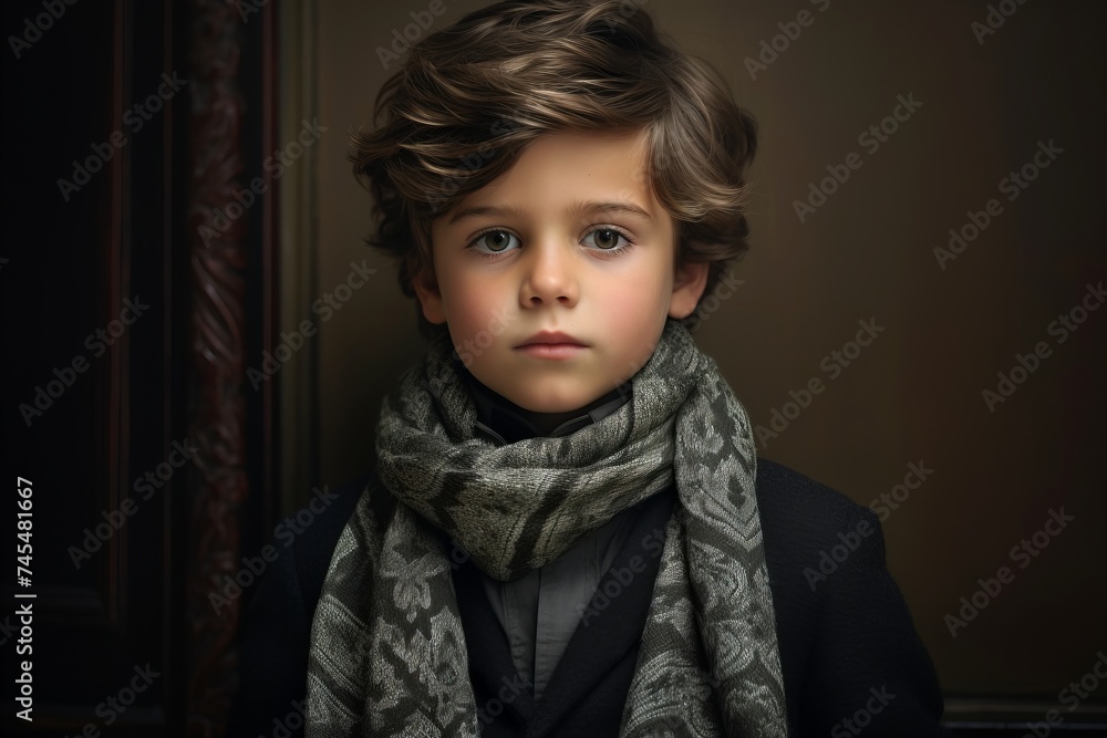 Portrait of a little boy in a black coat and scarf. Portrait of a little boy in a black coat and scarf.