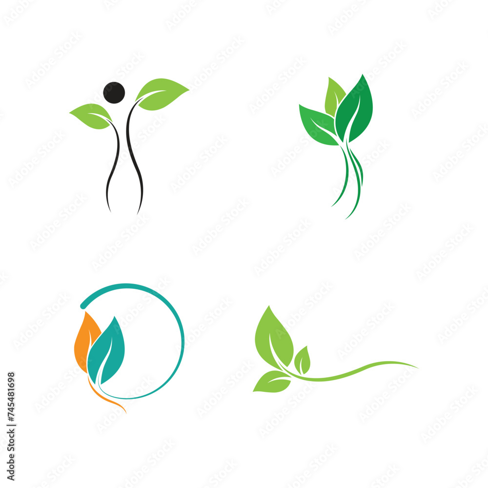 Green leaf illustration nature logo flat design template Green leaf illustration nature logo flat design template