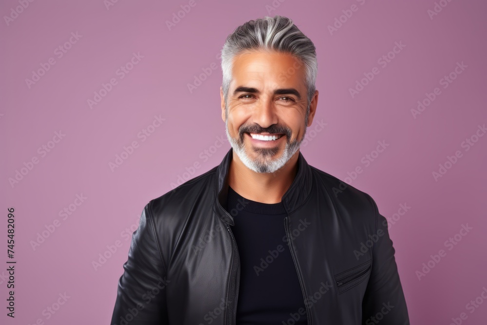 Portrait of a handsome mature man in a black leather jacket. Portrait of a handsome mature man in a black leather jacket.