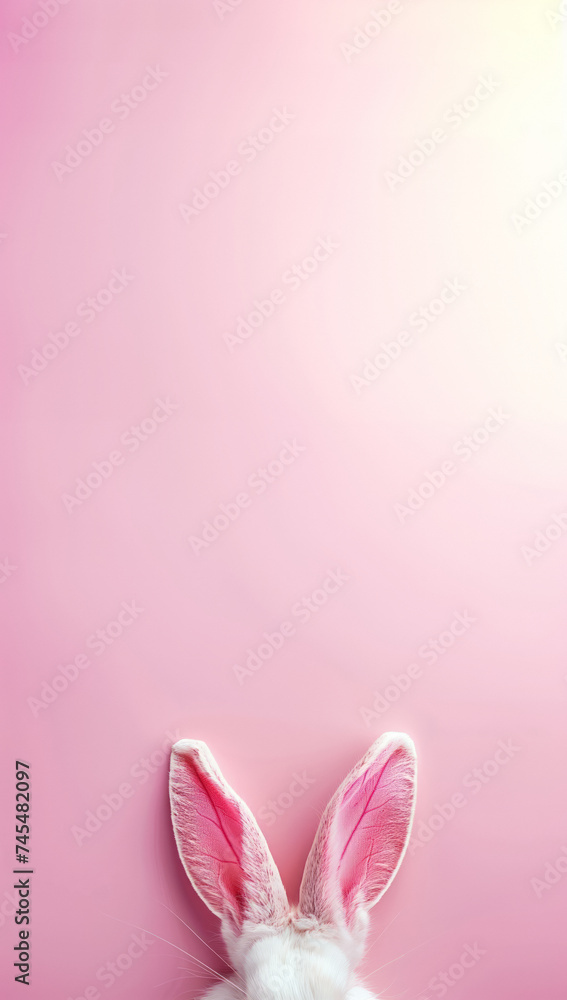 white bunny ears on pink background. understanding in learning, active listening, copy space.
