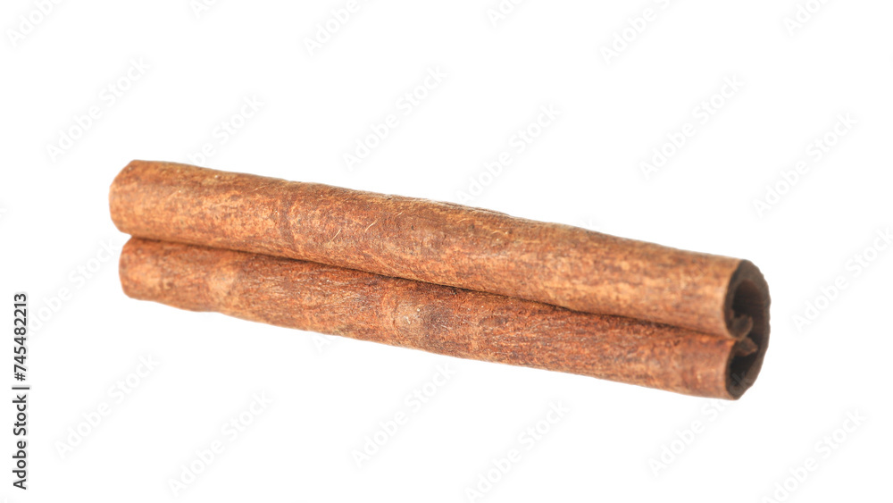 One aromatic cinnamon stick isolated on white One aromatic cinnamon stick isolated on white