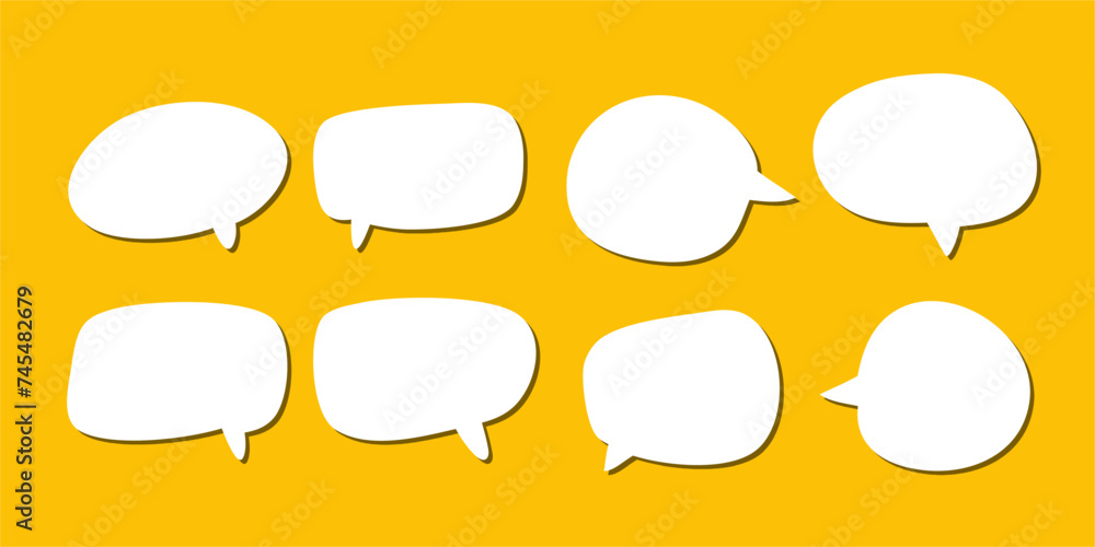 abstract set of white speech bubble with shadow isolated yellow and blue background. space for text. abstract blank area for rill text of font.