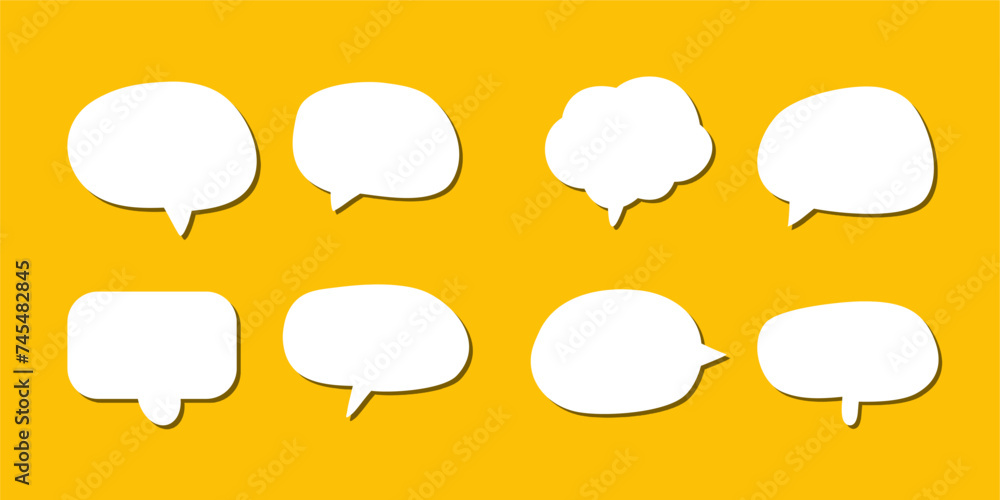 abstract set of white speech bubble with shadow isolated yellow and blue background. space for text. abstract blank area for rill text of font. abstract set of white speech bubble with shadow isolated yellow and blue background. space for text. abstract blank area for rill text of font.
