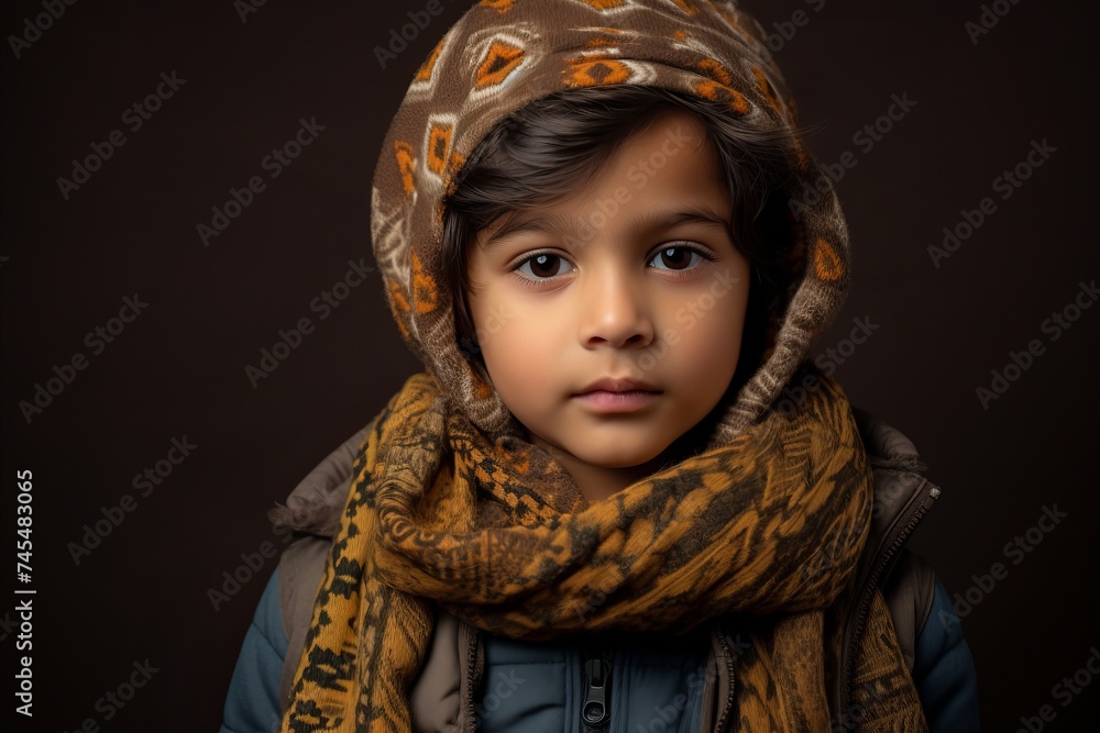 Portrait of a little boy in a warm scarf and jacket. Portrait of a little boy in a warm scarf and jacket.
