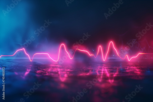Abstract futuristic background with neon pink and blue light pulse wave, ideal for technology or modern music concept, with copy space