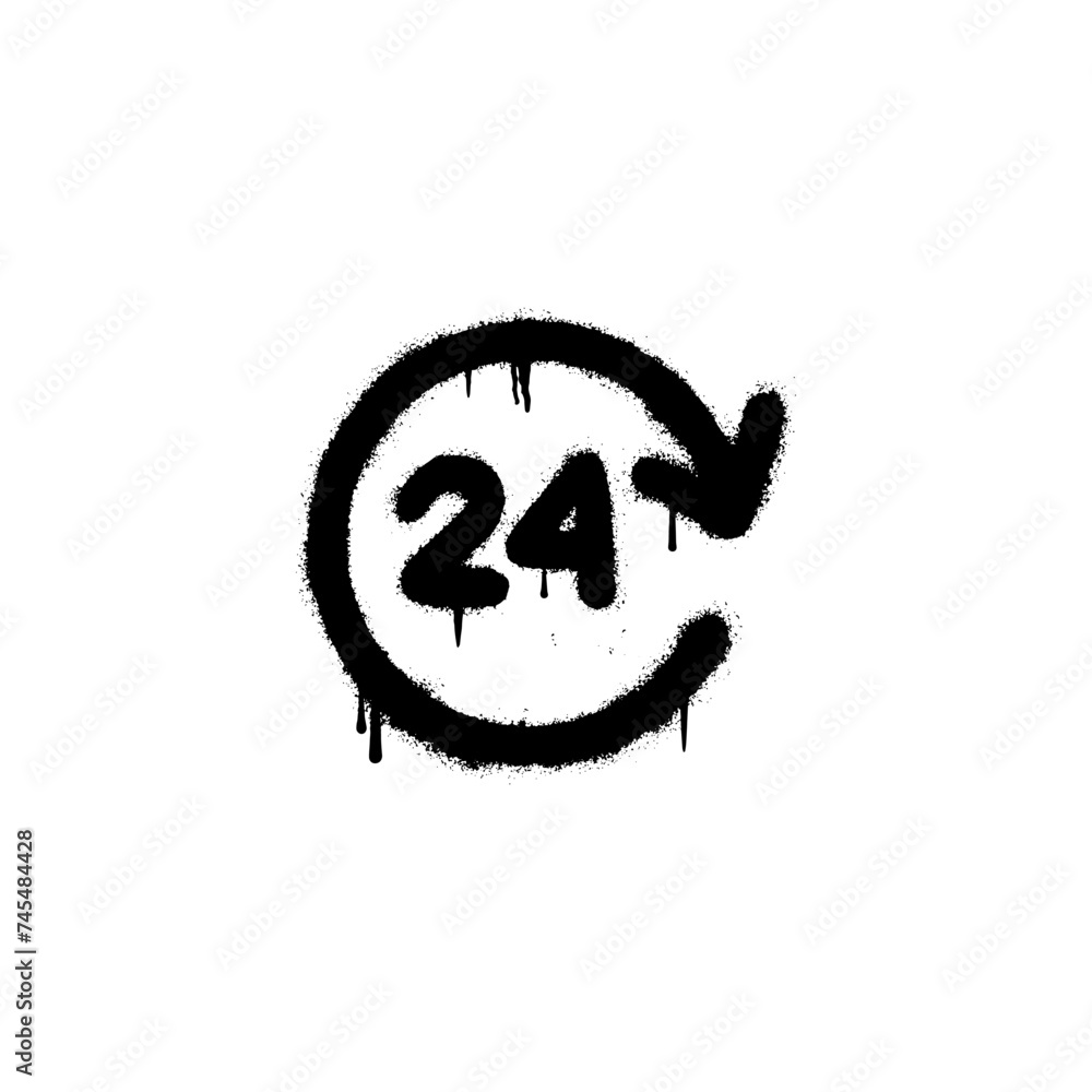 Symbol 24 hours non stop Spray Graffiti isolated on white background. Symbol 24 hours non stop Spray Graffiti isolated on white background.